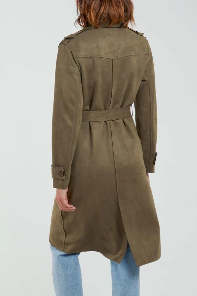 Trenchcoat i imiteret ruskind Khaki