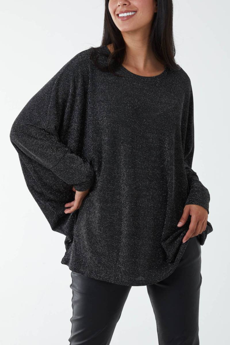 Batwing glimmer bluse Sølv