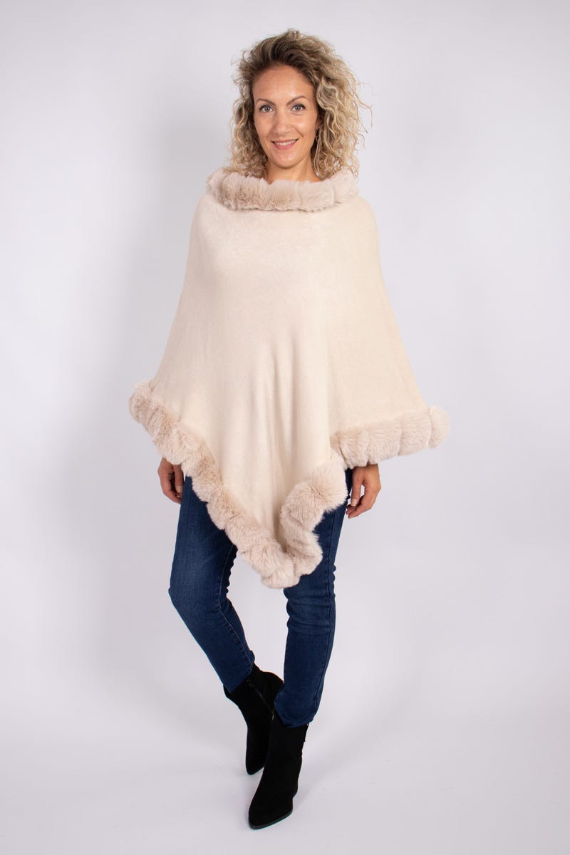 Fake fur poncho Beige