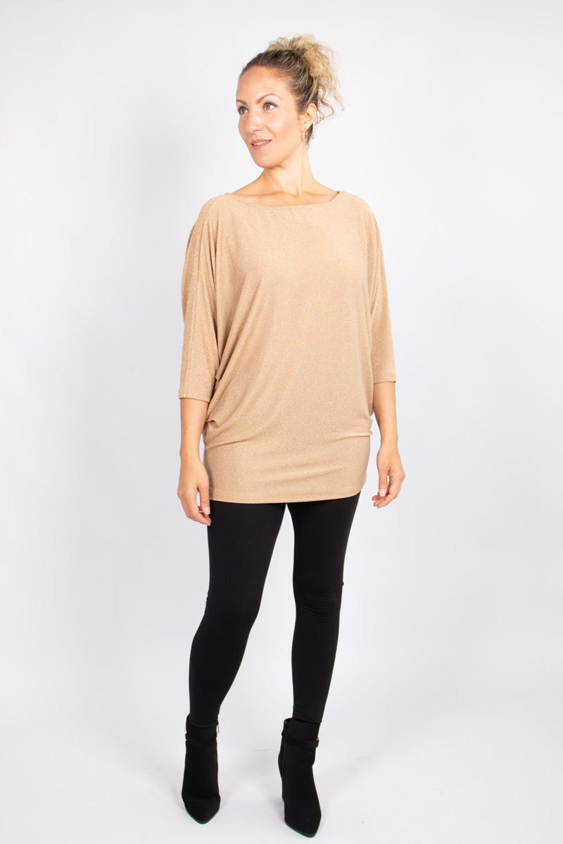 Batwing bluse m. glimmer Guld