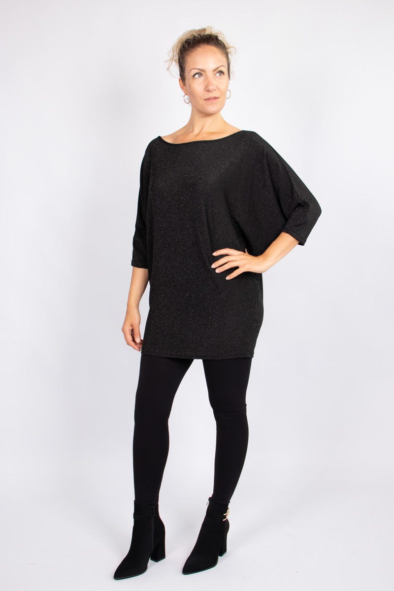 Batwing bluse m. glimmer Sort