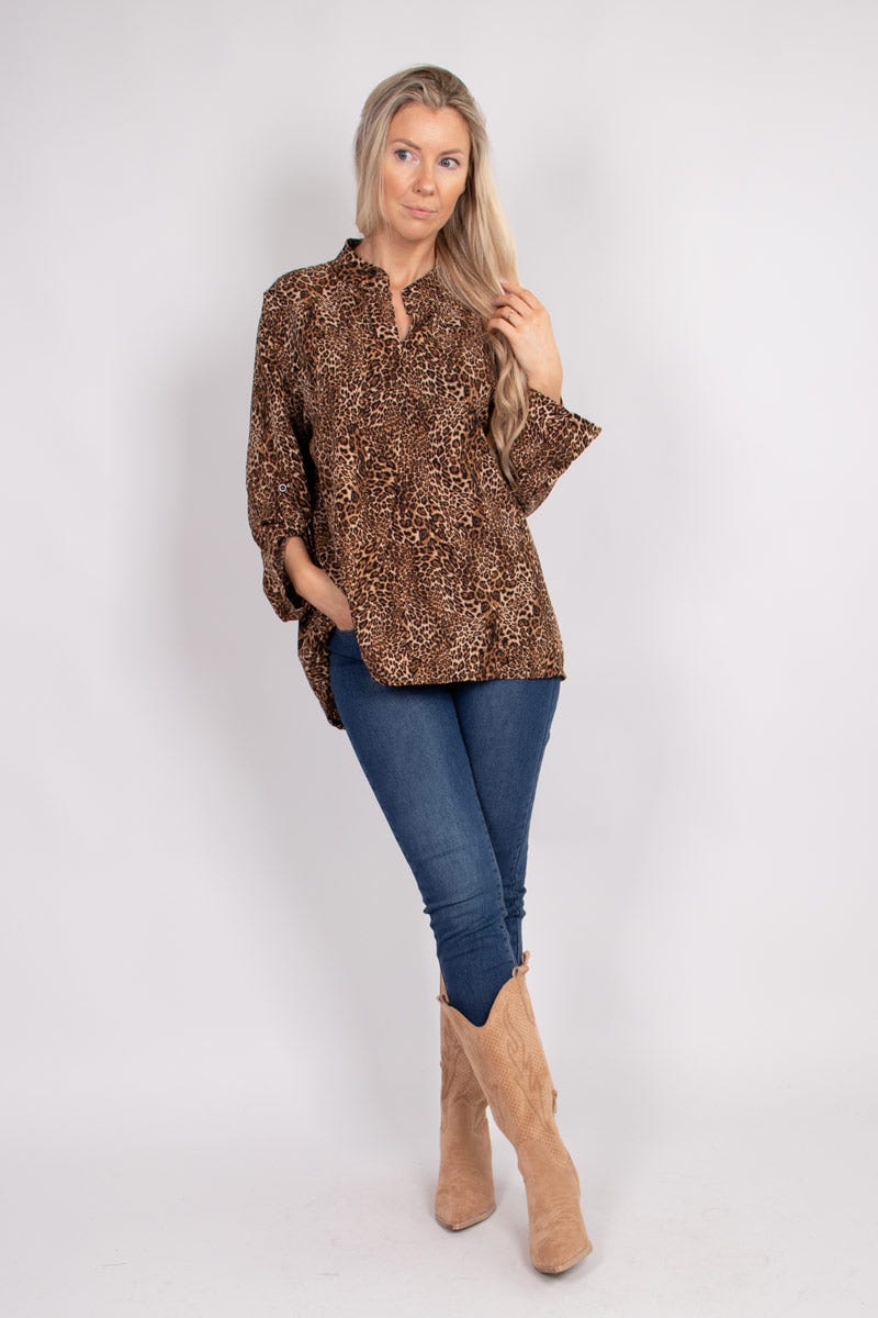 Adeline Bluse mit Leopardenmuster Braun