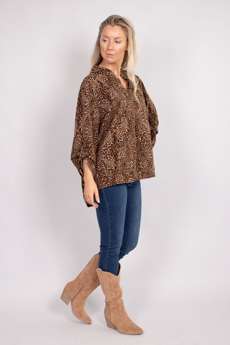 Adeline Bluse mit Leopardenmuster Braun