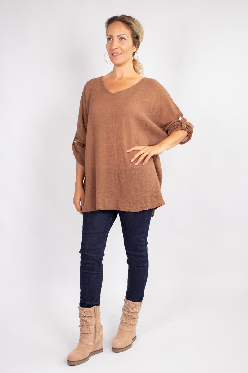 Bluse m. 3/4 ærmer Camel