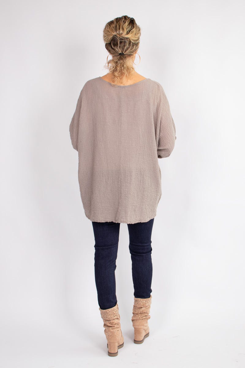 Bluse m. 3/4 ærmer Taupe