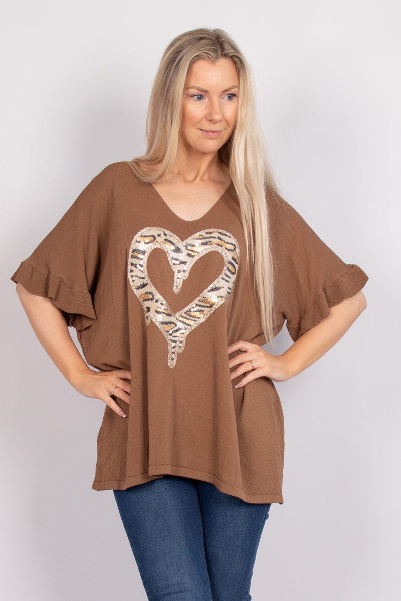 T-shirt m. hjerte Taupe