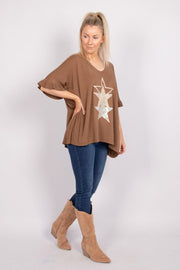 T-shirt m. stjerner Taupe