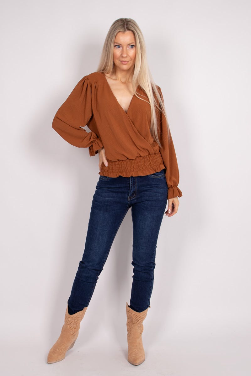 Bluse mit überkreuztem Ausschnitt Mocca