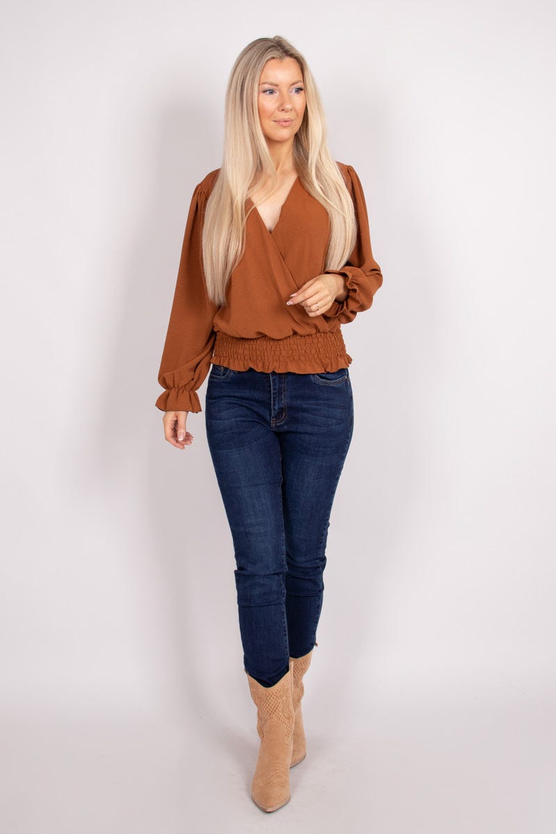 Bluse mit überkreuztem Ausschnitt Mocca