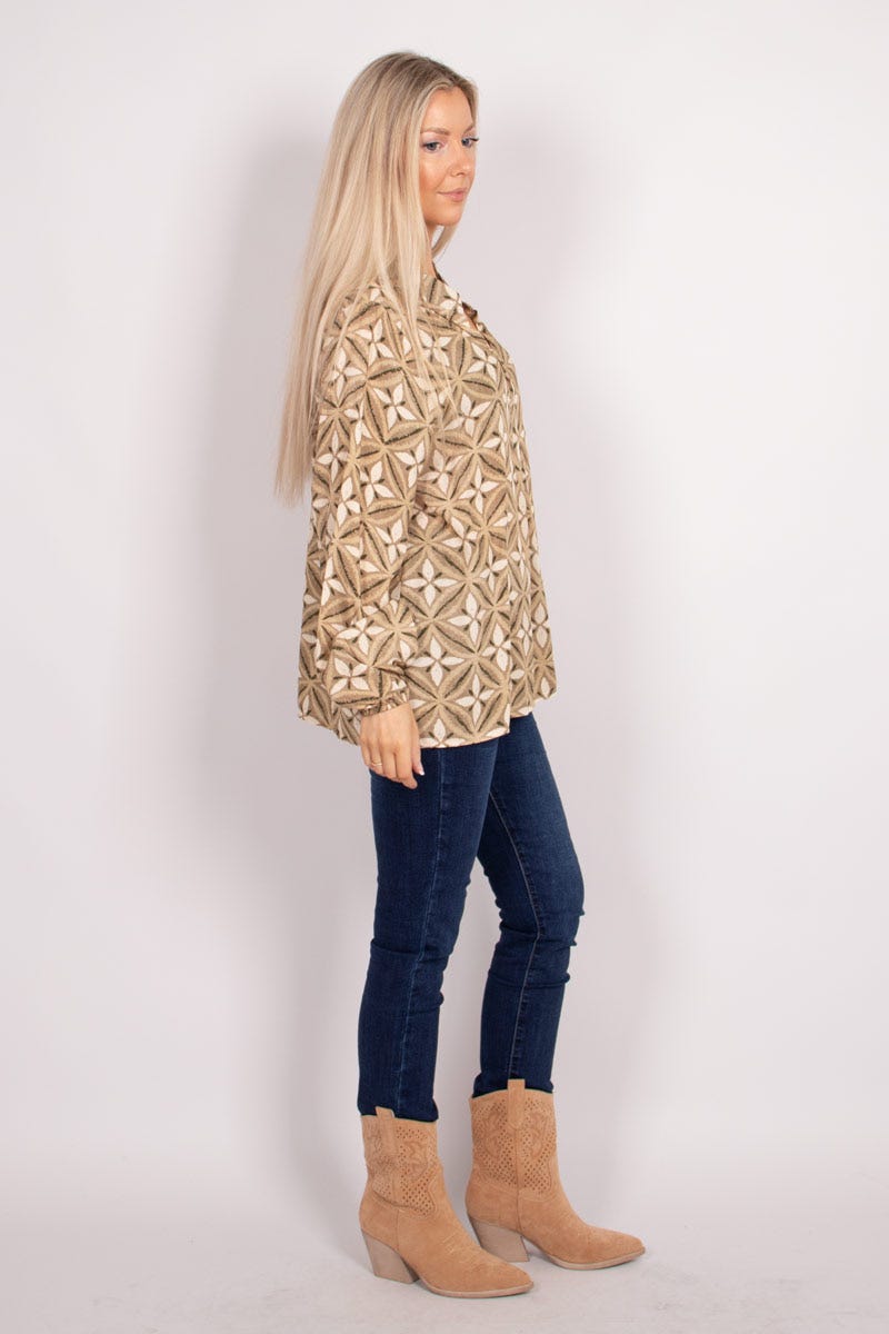 Bluse m. print Beige