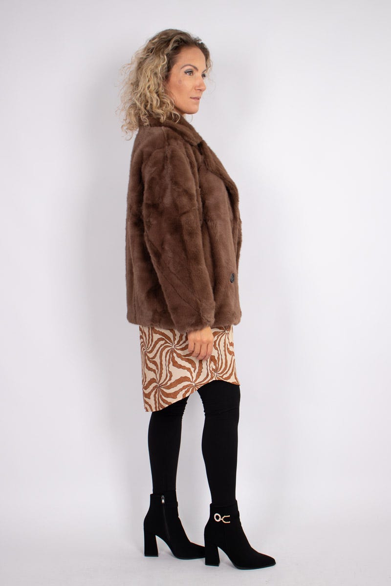 Faux fur jakke m. krave Brun