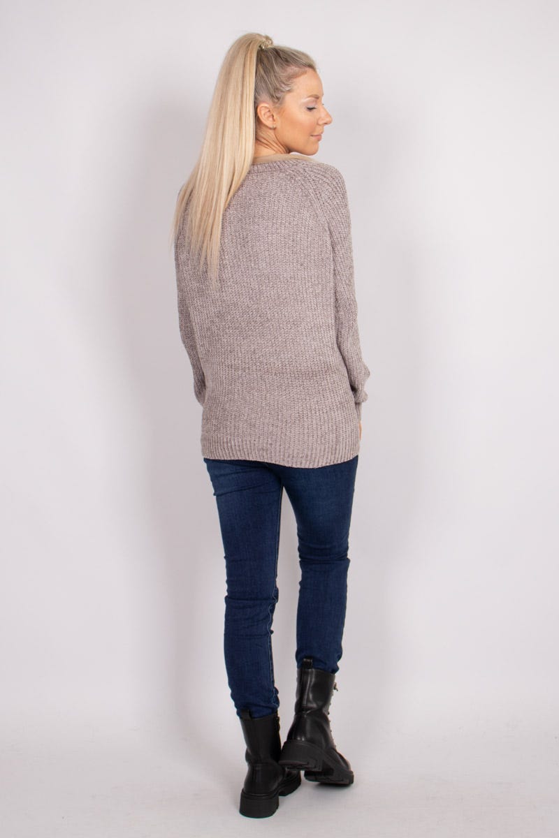 Chenille Strickpullover Grau