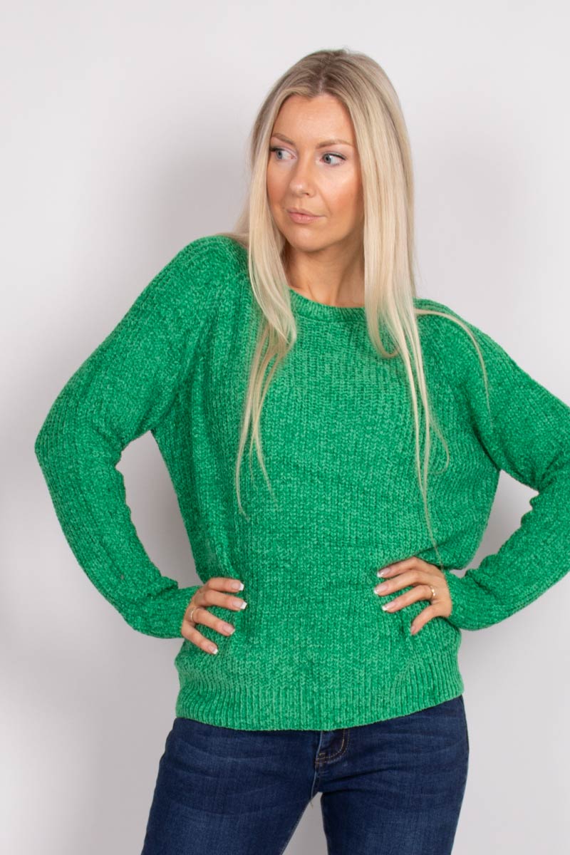 Chenille Strickpullover Grün