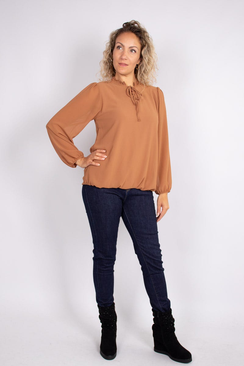 Bluse m. bindebånd Camel