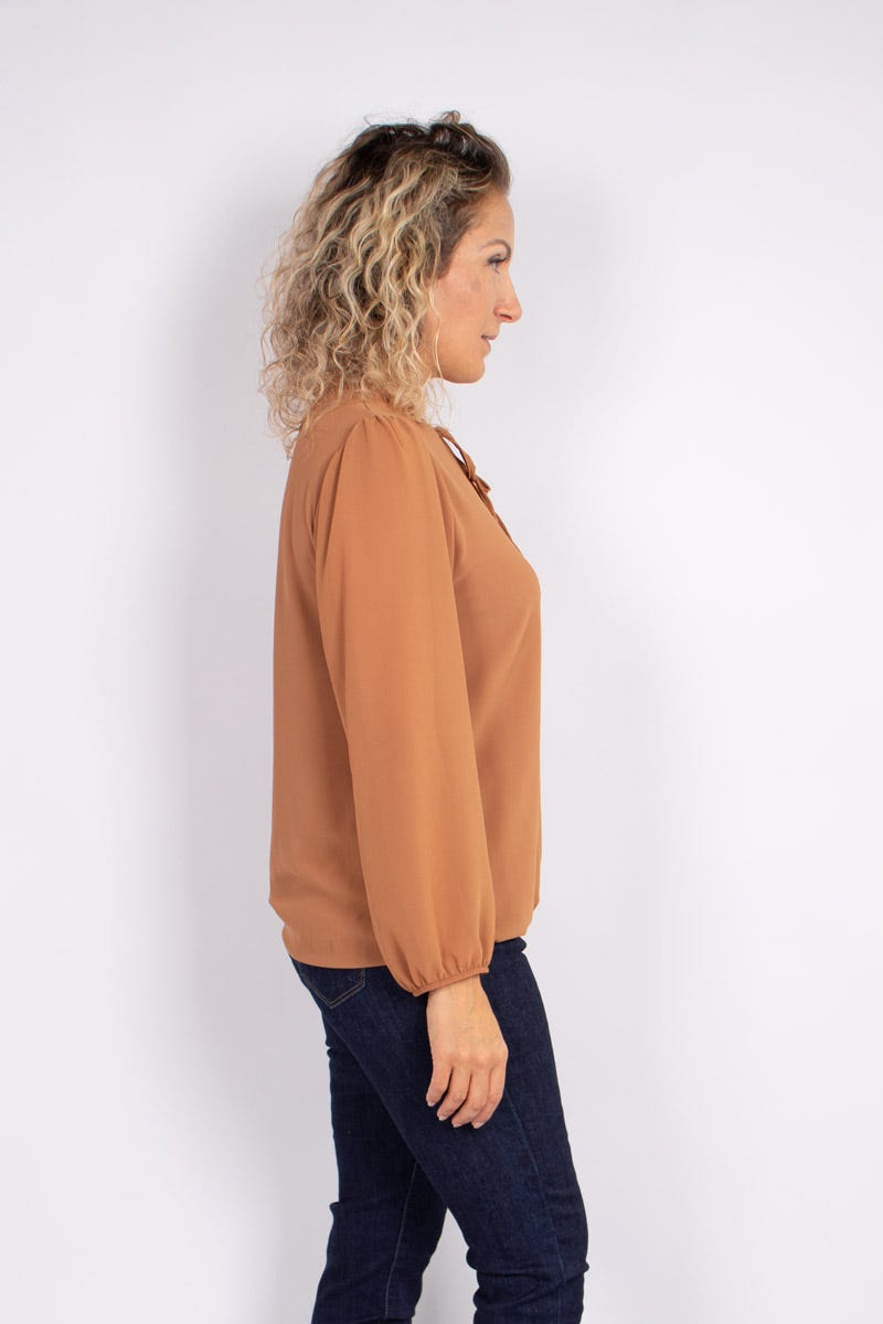 Bluse mit Bindeband Camel