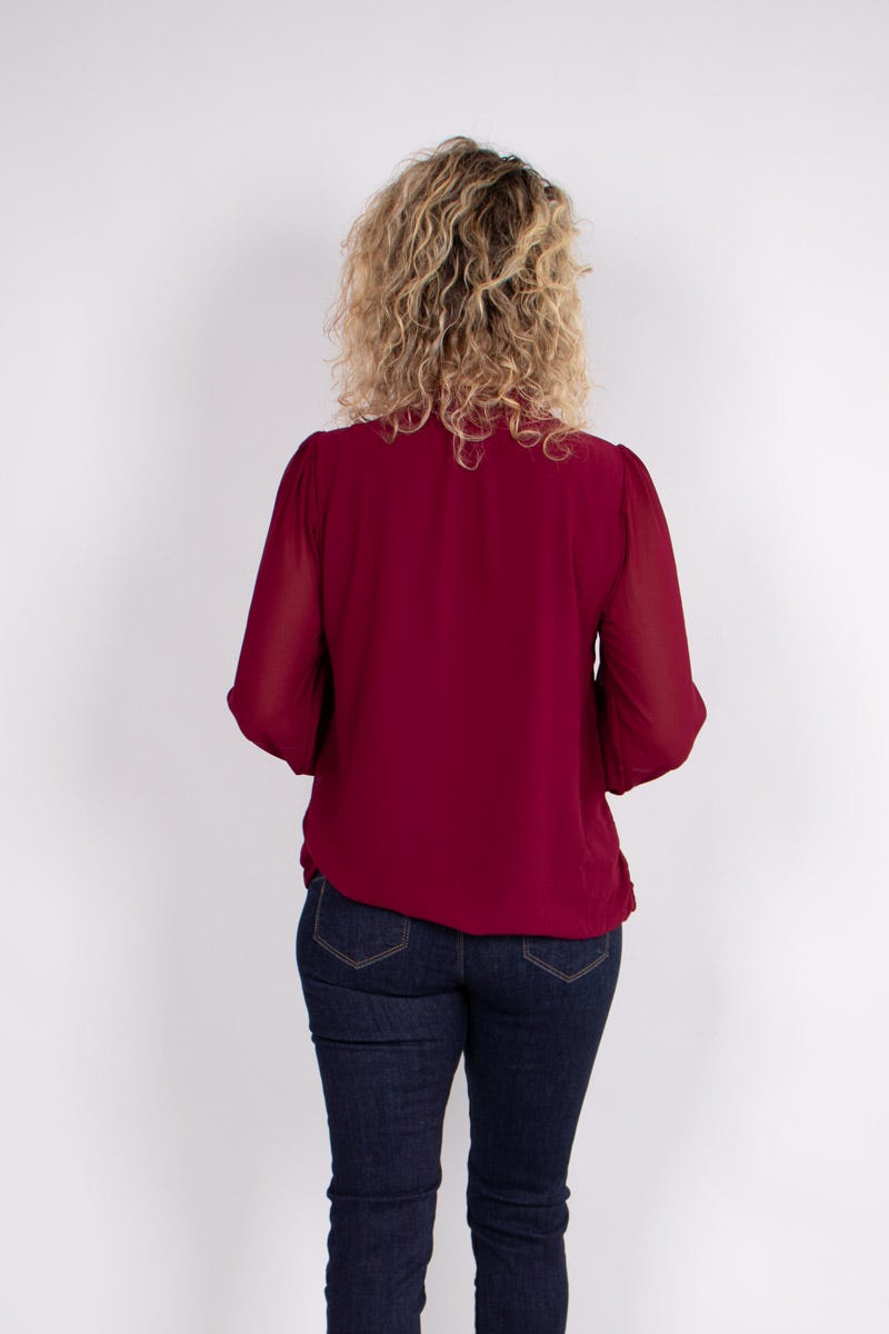 Bluse mit Bindeband Weinrot