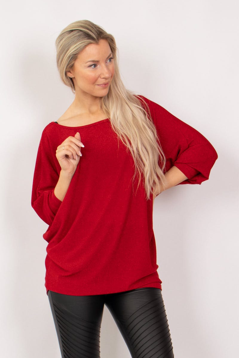 Bluse mit Fledermausärmeln mit Glitzer Rot