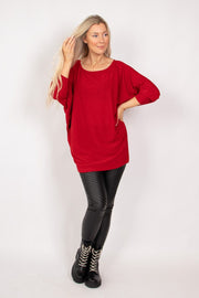 Batwing bluse m. glitter Rød