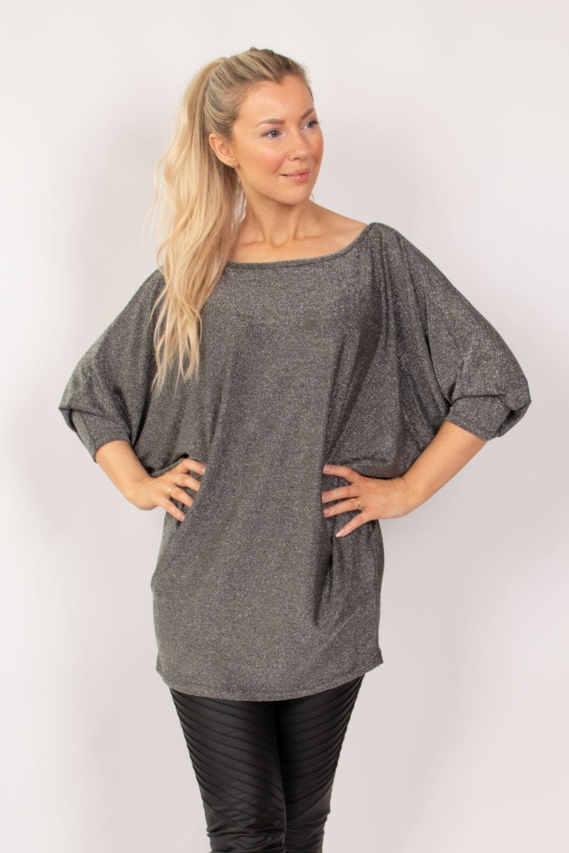 Bluse mit Fledermausärmeln mit Glitzer Silber