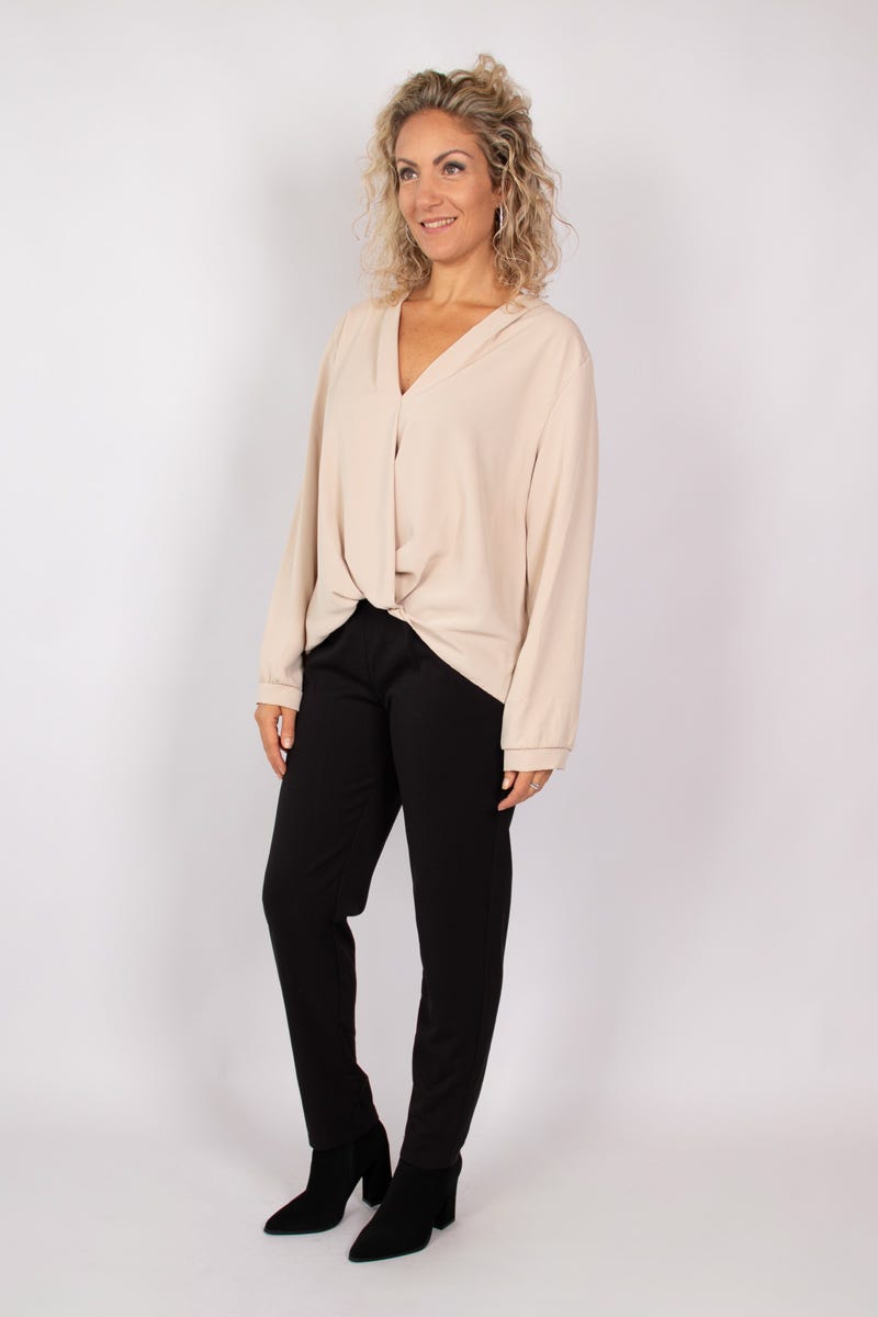 Bluse m. slå om detalje Beige