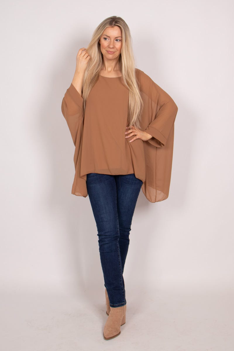 Batwing chiffon top Camel