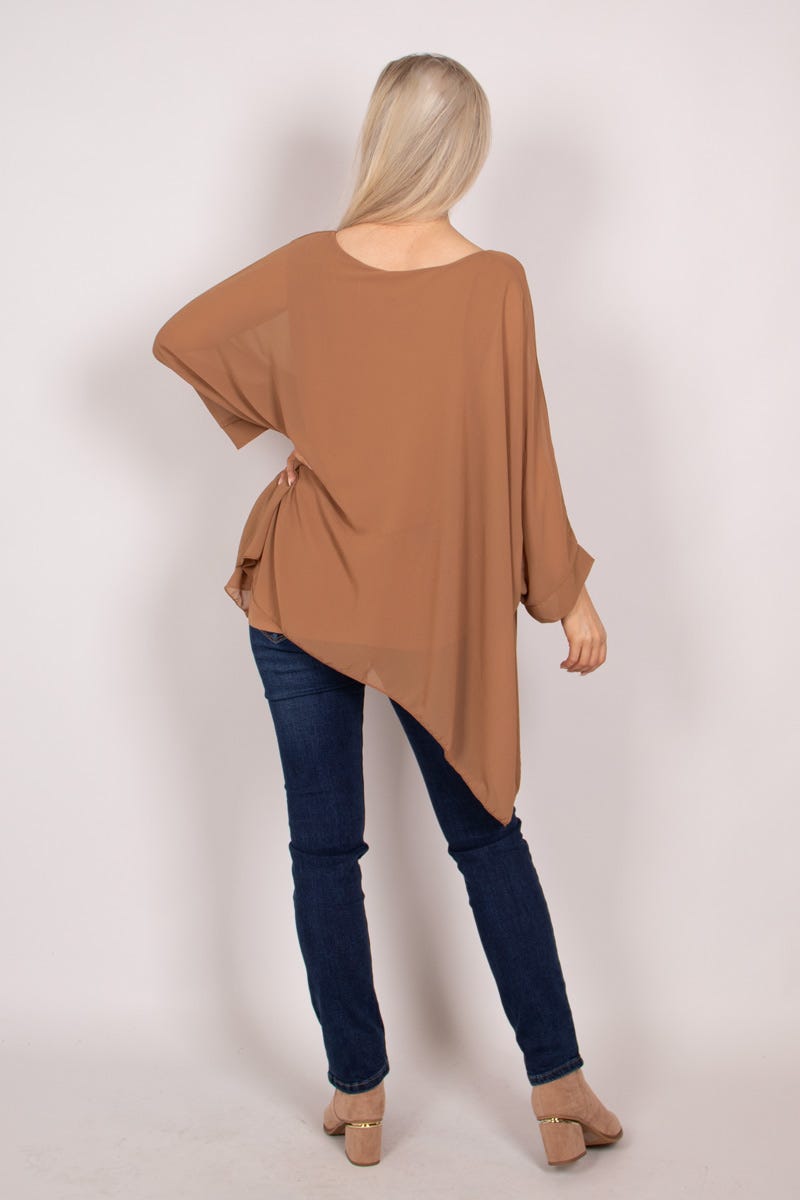 Batwing chiffon top Camel