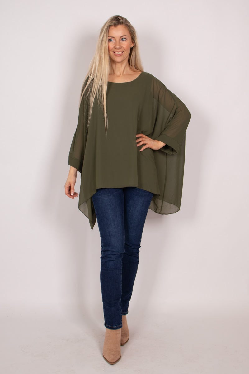 Batwing chiffon top Khaki