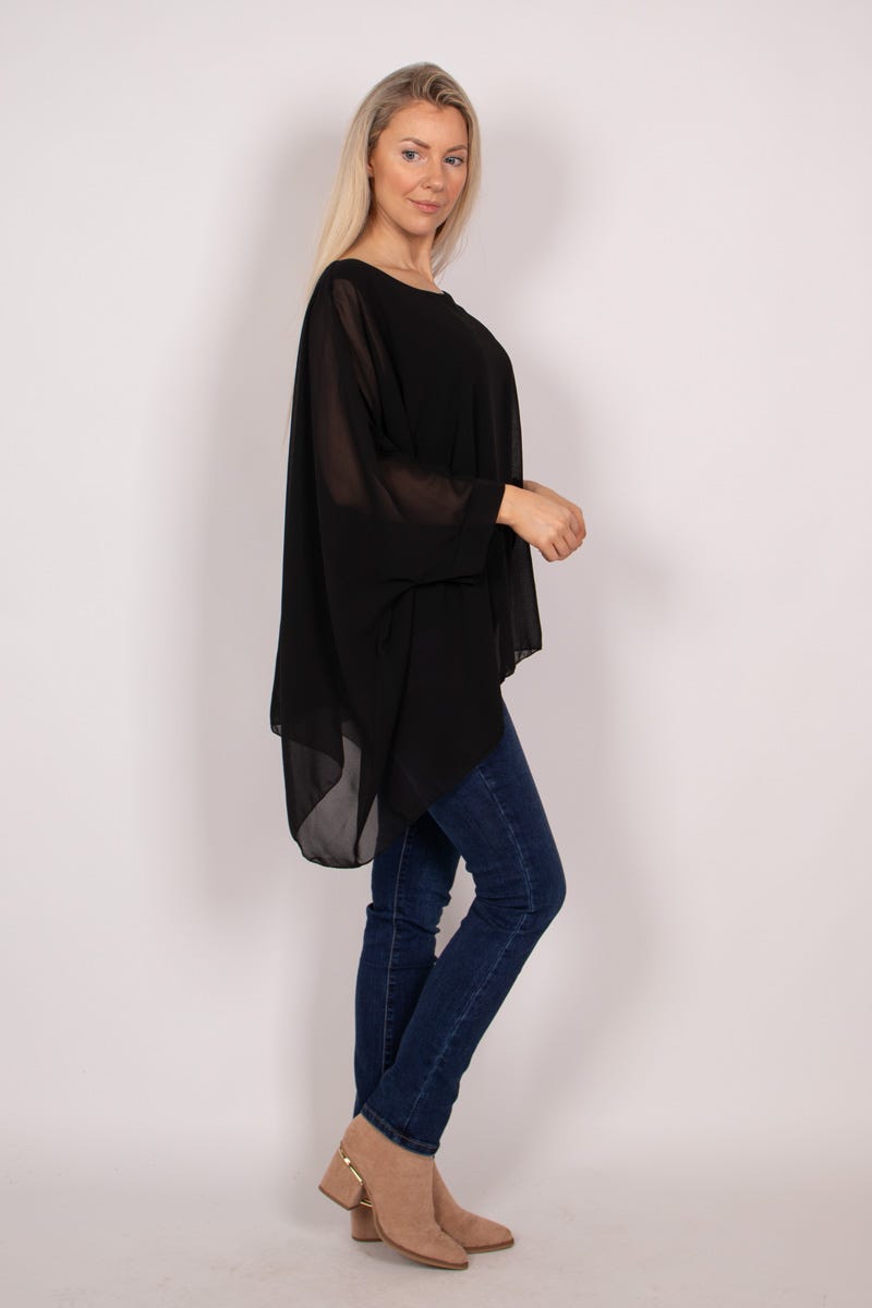 Batwing chiffon top Sort