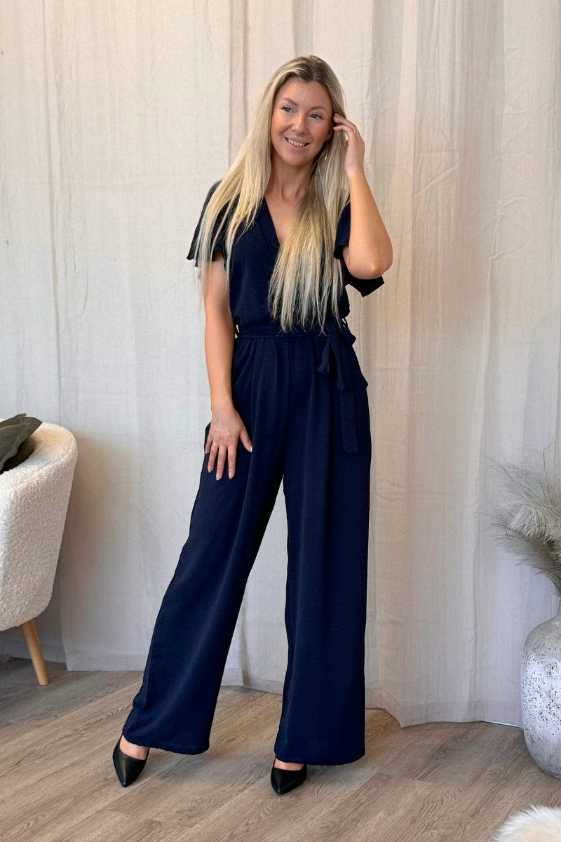 Jumpsuit mit Rüschenärmeln Marineblau