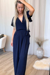 Jumpsuit mit Rüschenärmeln Marineblau