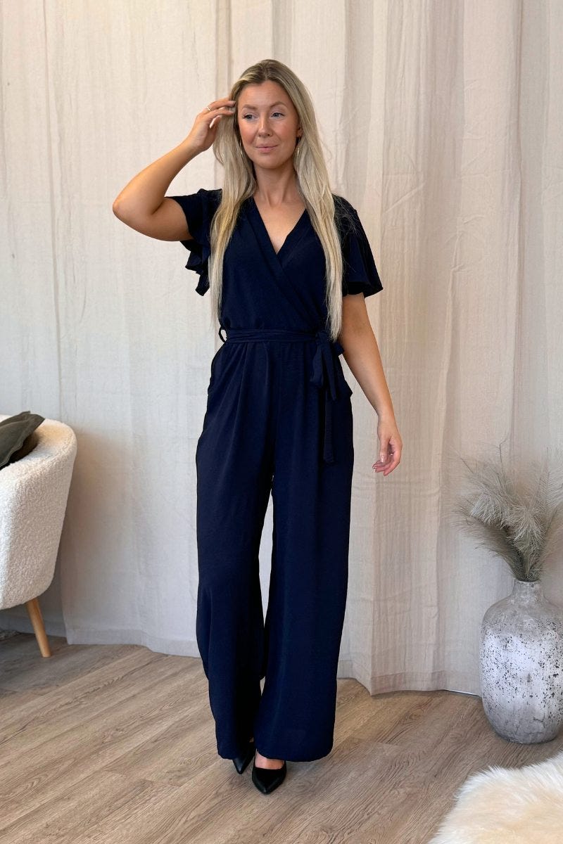 Jumpsuit mit Rüschenärmeln Marineblau