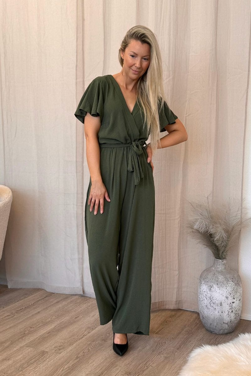 Jumpsuit mit Rüschenärmeln Khaki