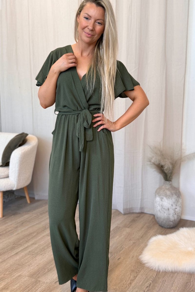 Jumpsuit mit Rüschenärmeln Khaki