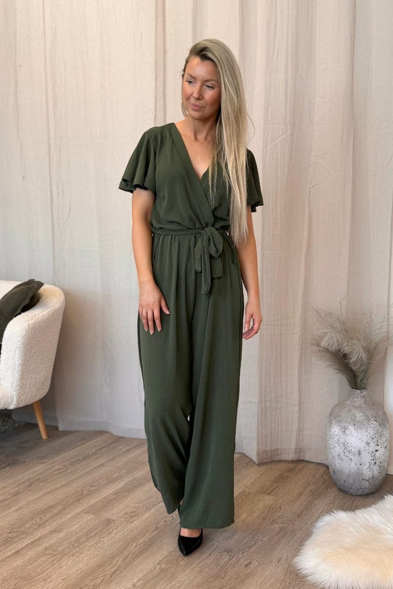 Jumpsuit mit Rüschenärmeln Khaki