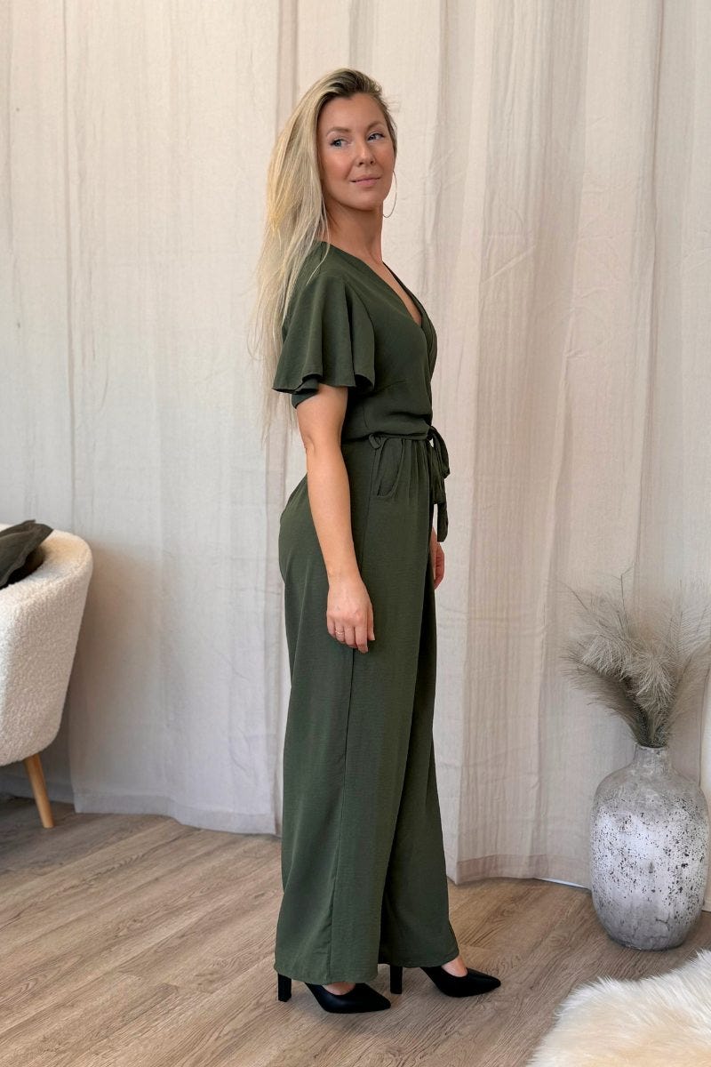 Jumpsuit mit Rüschenärmeln Khaki