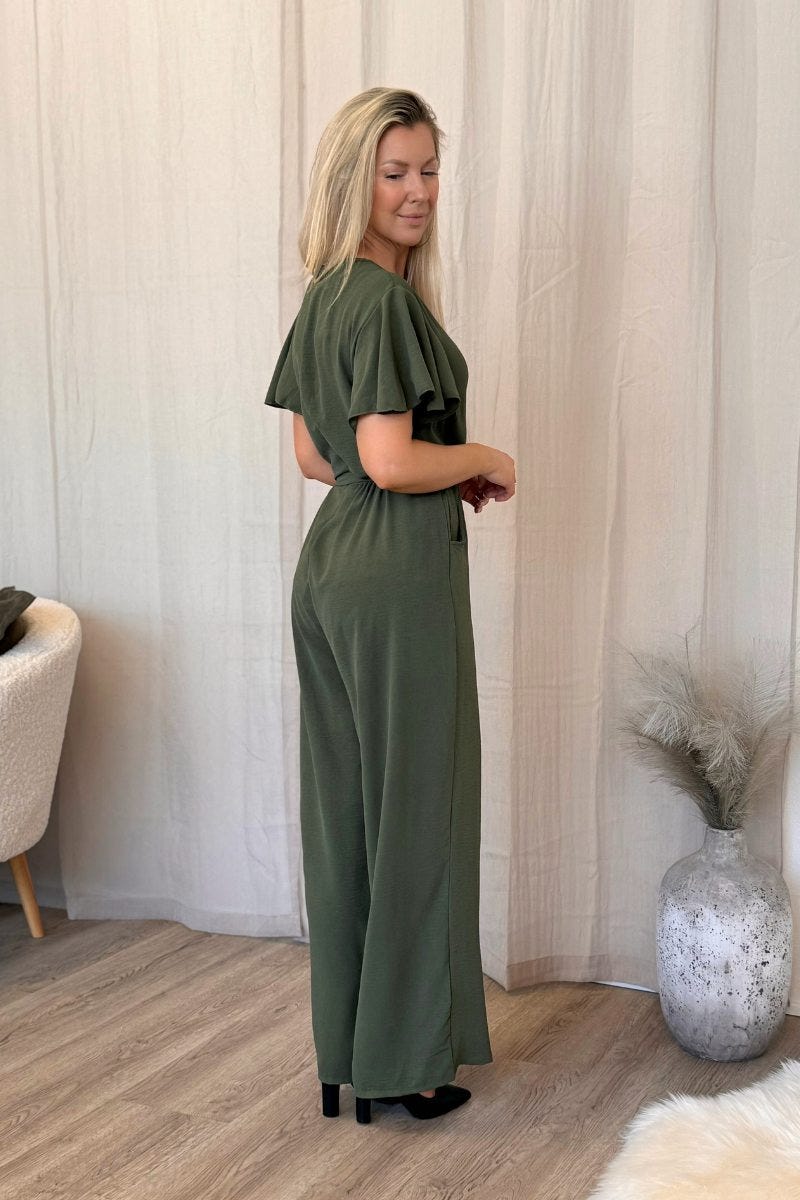 Jumpsuit mit Rüschenärmeln Khaki