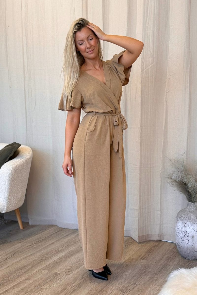 Jumpsuit mit Rüschenärmeln Camel