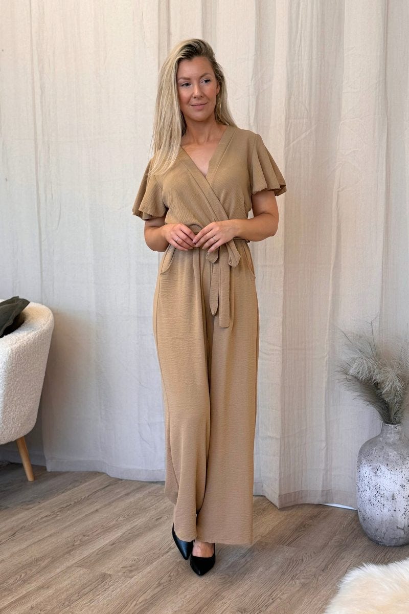 Jumpsuit mit Rüschenärmeln Camel