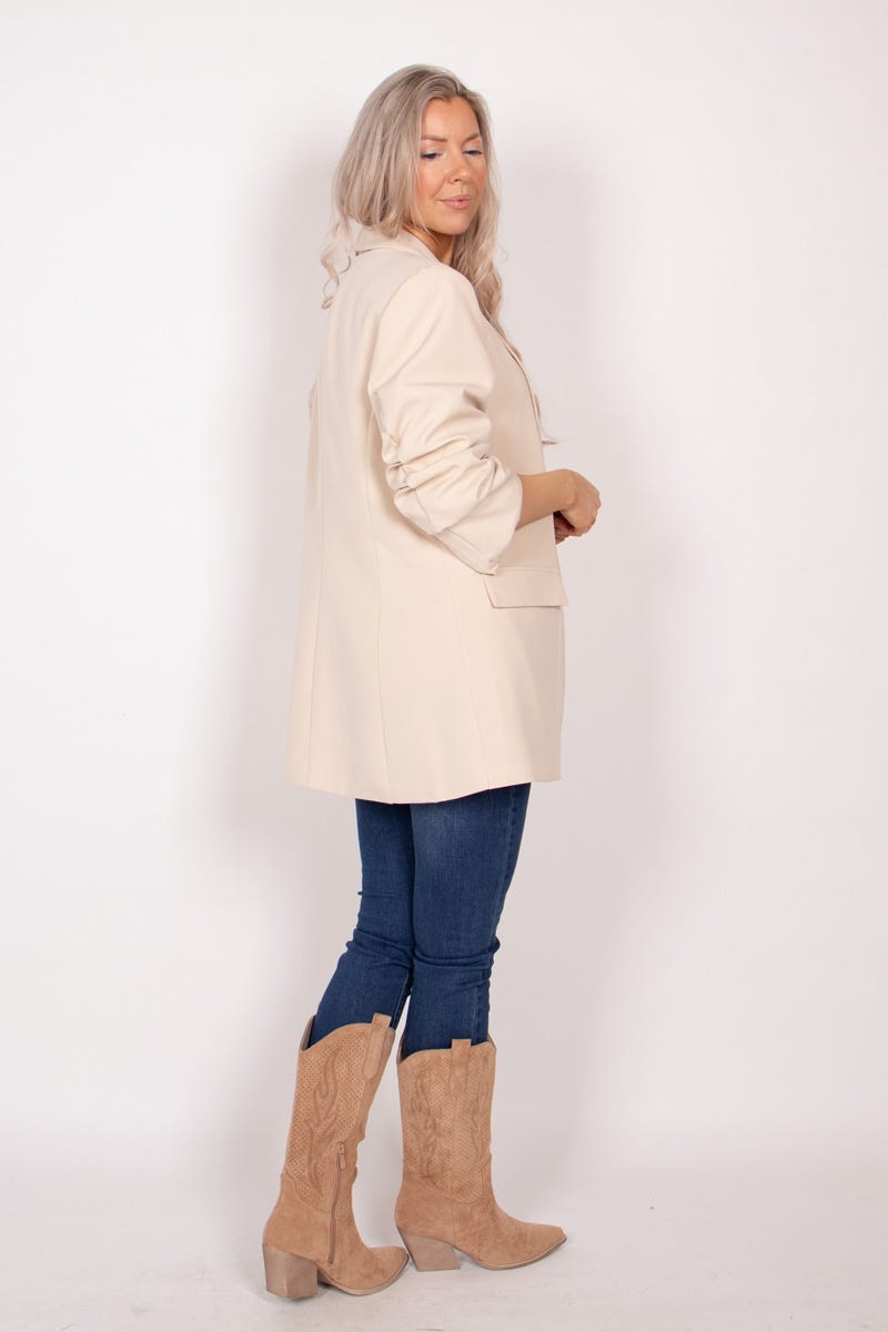 Blazer m. rynkedetaljer Beige