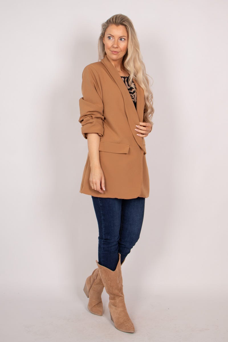 Blazer m. rynkedetaljer Camel