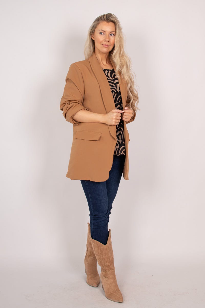 Blazer m. rynkedetaljer Camel