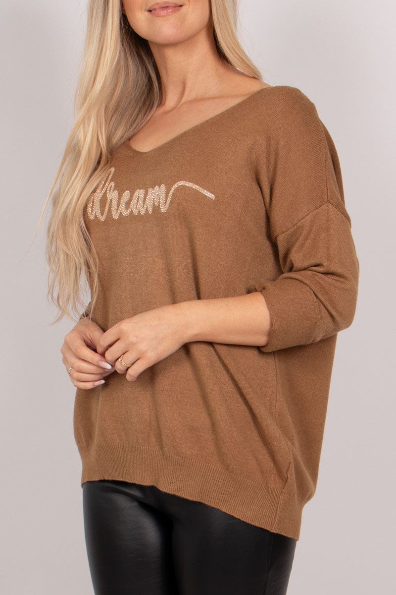 Strickbluse mit Druck Camel