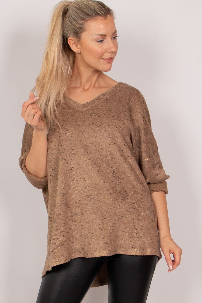 Bluse m. guld effekt Beige