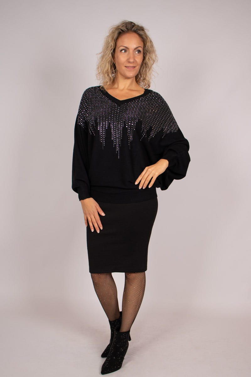 Fledermaus Strickpullover mit Steinchen