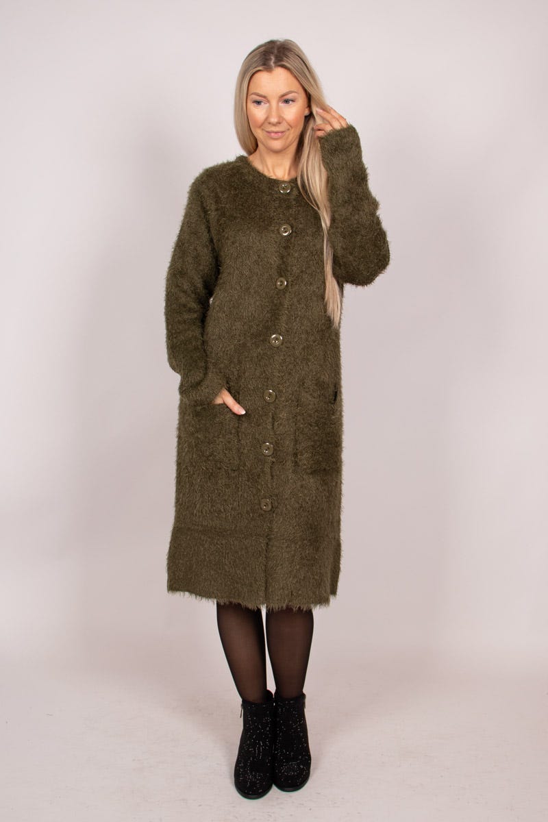 Lange Strickjacke mit Knöpfen Khaki