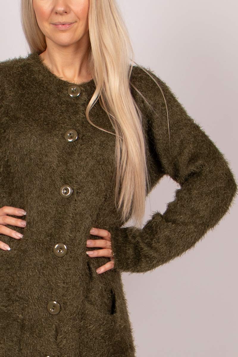 Lange Strickjacke mit Knöpfen Khaki