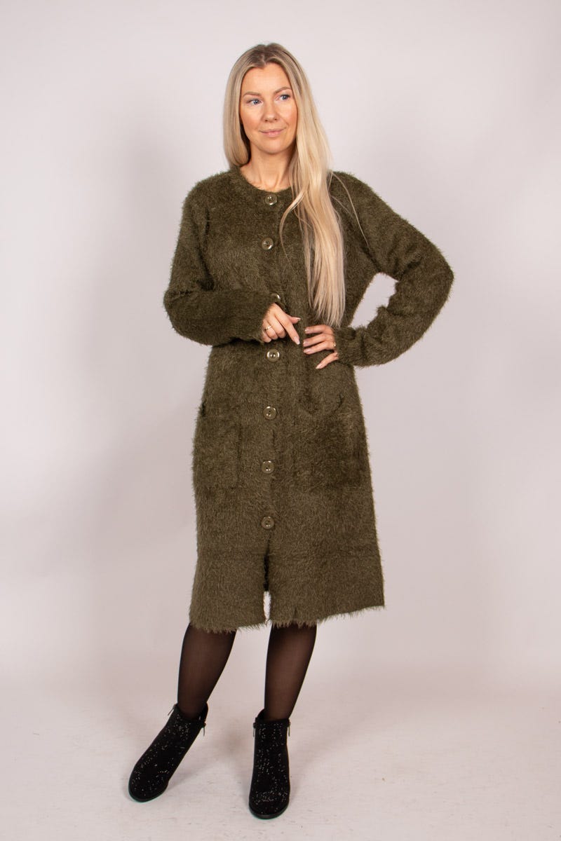 Lange Strickjacke mit Knöpfen Khaki