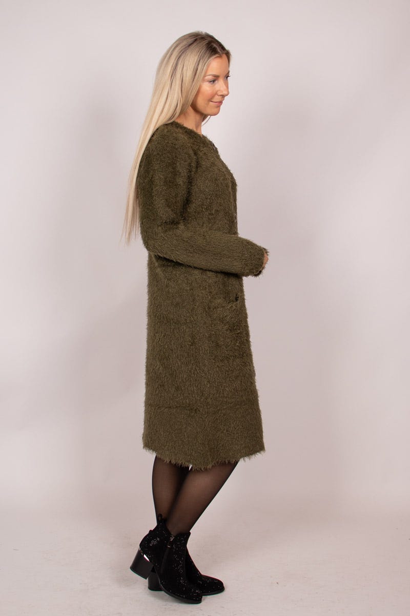 Lange Strickjacke mit Knöpfen Khaki