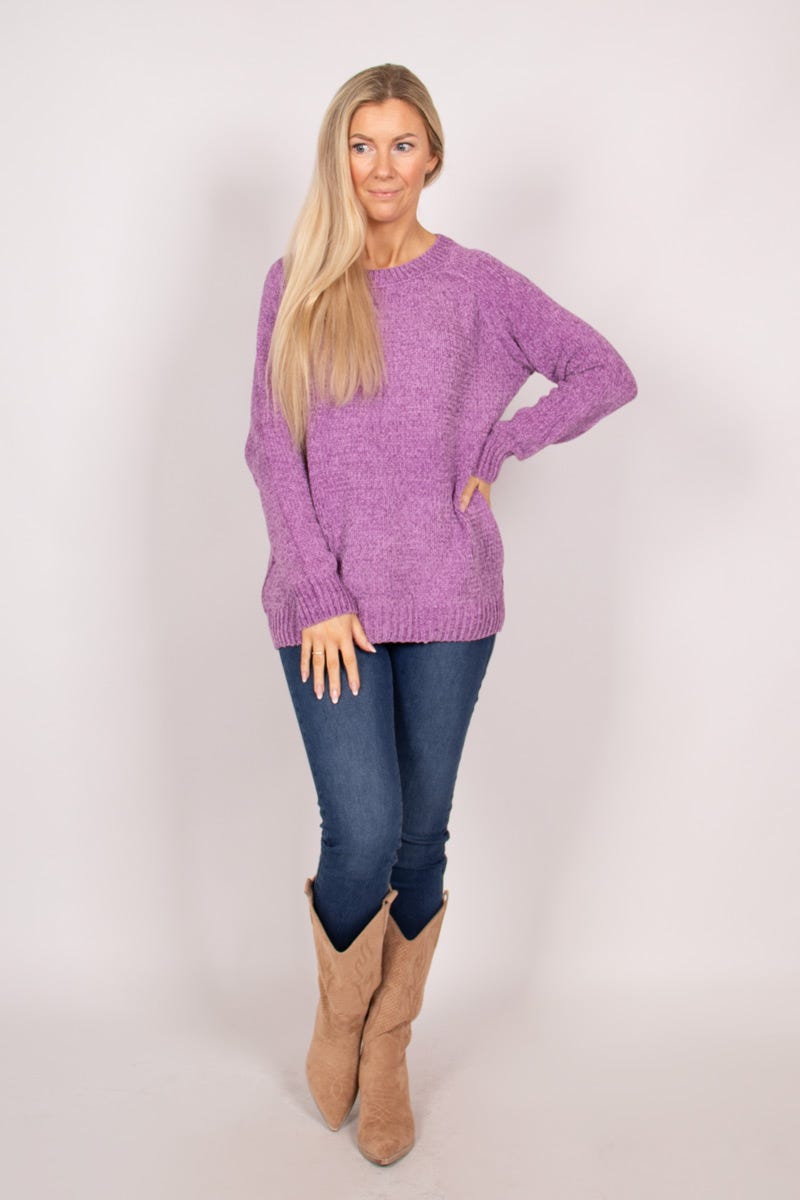 Chenille Pullover mit rundem Hals Lila