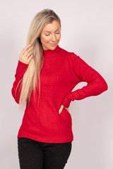 Strickbluse mit Kabelmuster mit kleinem Kragen Rot